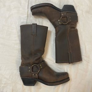 Vintage FRYE square toe harness western cowboy moto boot chocolate brown